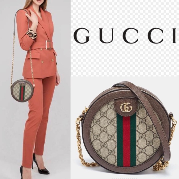Gucci Handbags - Gucci Beige and Brown Round Crossbody Bag